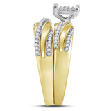 10kt Yellow Gold His Hers Round Diamond Cluster Matching Wedding Set 3/8 Cttw