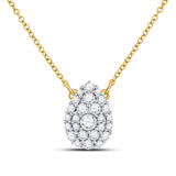 10kt Yellow Gold Womens Round Diamond Teardrop Cluster Necklace 1/2 Cttw