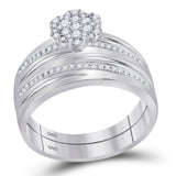 10kt White Gold His Hers Round Diamond Cluster Matching Wedding Set 3/8 Cttw
