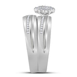 10kt White Gold His Hers Round Diamond Cluster Matching Wedding Set 3/8 Cttw