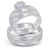 10kt White Gold His Hers Round Diamond Cluster Matching Wedding Set 3/8 Cttw