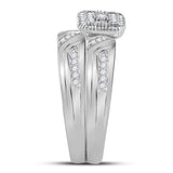 10kt White Gold His Hers Round Diamond Square Matching Wedding Set 1/3 Cttw