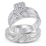 10kt White Gold His Hers Round Diamond Square Matching Wedding Set 1/3 Cttw