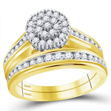 10kt Yellow Gold His Hers Round Diamond Cluster Matching Wedding Set 1 Cttw