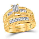 10kt Yellow Gold His Hers Round Diamond Cluster Matching Wedding Set 1/3 Cttw