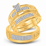 10kt Yellow Gold His Hers Round Diamond Cluster Matching Wedding Set 1/3 Cttw