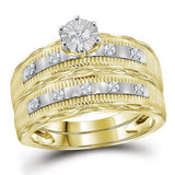 10kt Yellow Gold His Hers Round Diamond Solitaire Matching Wedding Set 1/4 Cttw