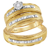 10kt Yellow Gold His Hers Round Diamond Solitaire Matching Wedding Set 1/4 Cttw