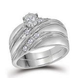 10kt White Gold His Hers Round Diamond Solitaire Matching Wedding Set 1/4 Cttw