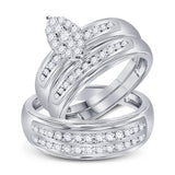 10kt White Gold His Hers Round Diamond Cluster Matching Wedding Set 3/4 Cttw