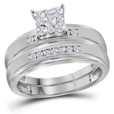 10kt White Gold His Hers Round Diamond Square Matching Wedding Set 1/2 Cttw