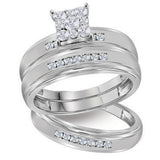 10kt White Gold His Hers Round Diamond Square Matching Wedding Set 1/2 Cttw