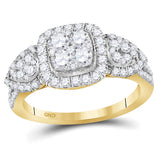 10kt Yellow Gold Womens Round Diamond Square Cluster Ring 1-1/4 Cttw