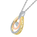 10kt Tri-Tone Gold Womens Round Diamond Oval Moving Twinkle Pendant 1/6 Cttw