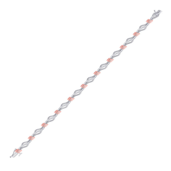 10kt White Gold Womens Round Diamond Rose-tone Rope Bracelet 1/2 Cttw