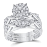 10kt White Gold His Hers Round Diamond Cluster Matching Wedding Set 3/4 Cttw