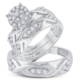 10kt White Gold His Hers Round Diamond Cluster Matching Wedding Set 3/4 Cttw