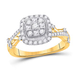 14kt Yellow Gold Round Diamond Cluster Bridal Wedding Engagement Ring 5/8 Cttw