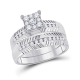 14kt White Gold His Hers Round Diamond Cluster Matching Wedding Set 3/4 Cttw