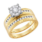 14kt Yellow Gold His Hers Round Diamond Cluster Matching Wedding Set 3/4 Cttw