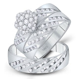 14kt White Gold His Hers Round Diamond Cluster Matching Wedding Set 7/8 Cttw