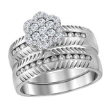 14kt White Gold His Hers Round Diamond Cluster Matching Wedding Set 3/4 Cttw