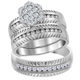 14kt White Gold His Hers Round Diamond Cluster Matching Wedding Set 3/4 Cttw