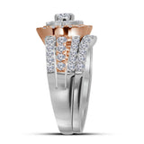 14kt Two-tone Gold Round Diamond Bridal Wedding Ring Band Set 1-1/2 Cttw