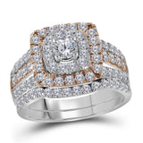 14kt Two-tone Gold Round Diamond Bridal Wedding Ring Band Set 1-1/2 Cttw