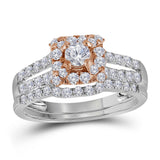 14kt Two-tone Gold Round Diamond Bridal Wedding Ring Band Set 1 Cttw