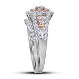 14kt Two-tone Gold Round Diamond Bridal Wedding Ring Band Set 1-1/4 Cttw
