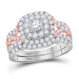 14kt Two-tone Gold Round Diamond Bridal Wedding Ring Band Set 1-1/5 Cttw