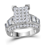 10kt White Gold Round Diamond Cluster Bridal Wedding Engagement Ring 2 Cttw