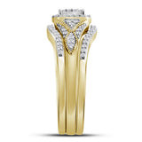 10kt Yellow Gold Round Diamond 3-Piece Bridal Wedding Ring Band Set 1/4 Cttw