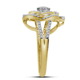 10kt Yellow Gold Womens Round Diamond Pinwheel Cluster Fashion Ring 1/3 Cttw