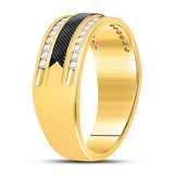 14kt Yellow Gold Mens Round Diamond Double Row Black Textured Wedding Band Ring 1/4 Cttw