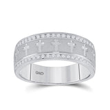 14kt White Gold Mens Round Diamond Wedding Cross Band Ring 1/4 Cttw