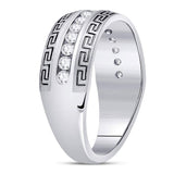 14kt White Gold Mens Round Diamond Greek Key Single Row Wedding Band Ring 1/2 Cttw