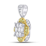 14kt White Gold Womens Round Yellow Diamond Flower Cluster Pendant 1 Cttw