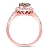 14kt Rose Gold Womens Round Brown Diamond Teardrop Cluster Ring 1 Cttw