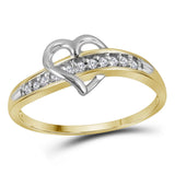 10kt Yellow Gold Womens Round Diamond Heart Ring 1/20 Cttw Size 8