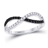 10kt White Gold Womens Round Black Color Enhanced Diamond Infinity Ring 1/3 Cttw