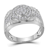 10kt White Gold Mens Round Diamond Ribbed Circle Cluster Ring 7/8 Cttw