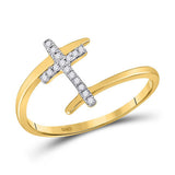 10kt Yellow Gold Womens Round Diamond Cross Ring 1/12 Cttw