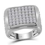 10kt White Gold Mens Round Diamond Square Cluster Ring 2-7/8 Cttw