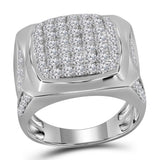 10kt White Gold Mens Round Diamond Square Cluster Ring 2-7/8 Cttw