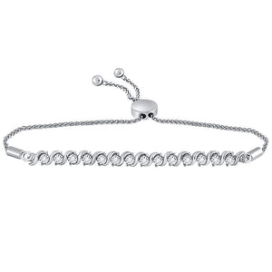 10kt White Gold Womens Round Pave-set Diamond Single Row Bolo Bracelet 1/2 Cttw