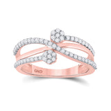 10kt Rose Gold Womens Round Diamond Double Flower Cluster Ring 1/3 Cttw
