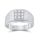 10kt White Gold Mens Round Diamond Square Cluster Brick Ring 1/4 Cttw