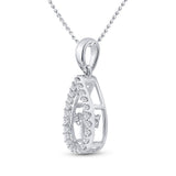 10kt White Gold Womens Round Diamond Moving Twinkle 2-Stone Teardrop Pendant 1/2 Cttw